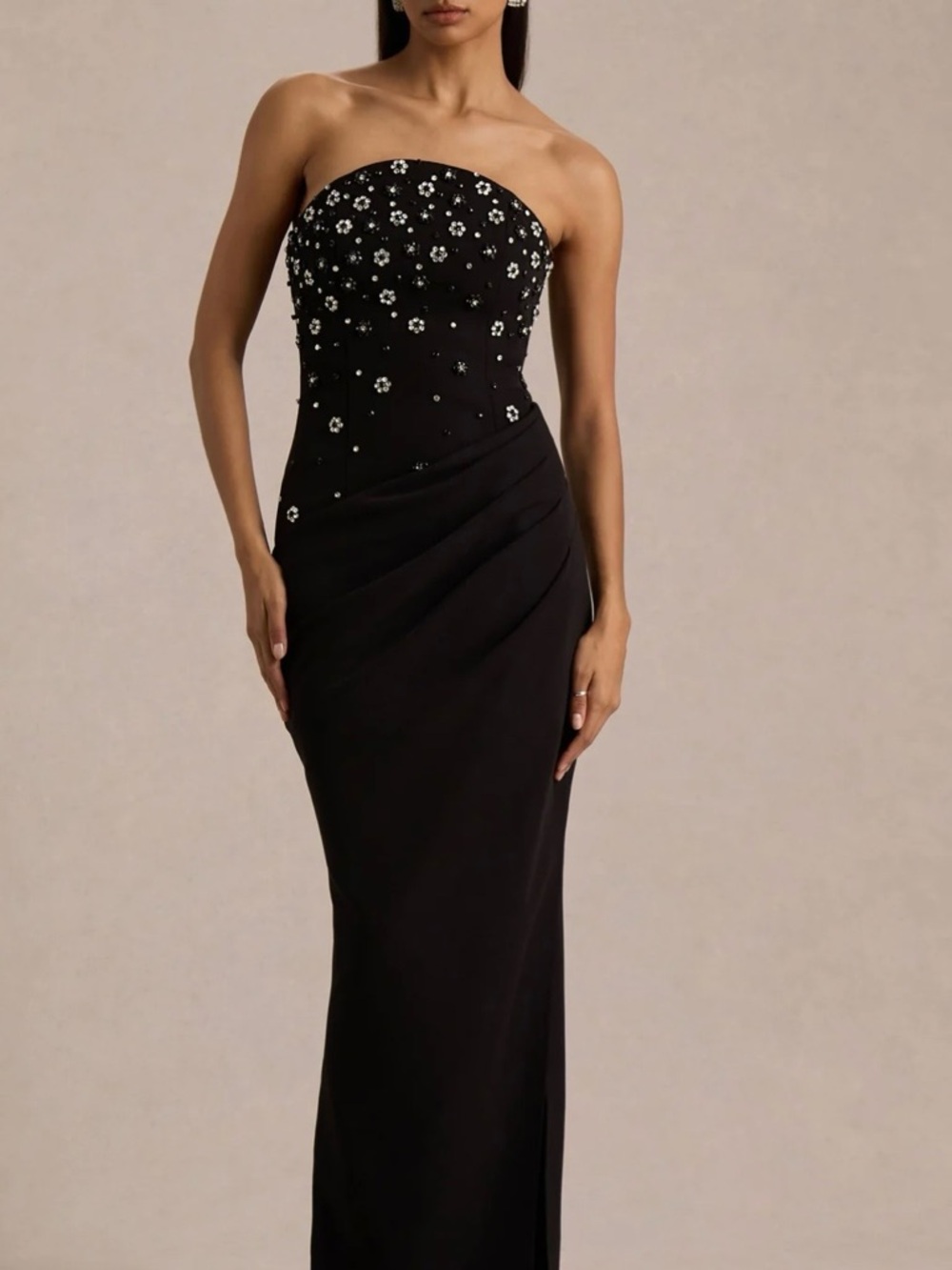 Strapless Black Embellished Evening Dress